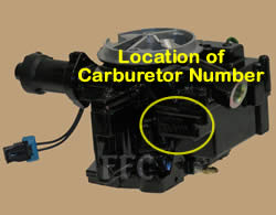 Picture of Y38-88 2 barrel MerCarb TKS marine carburetor with location of carburetor number