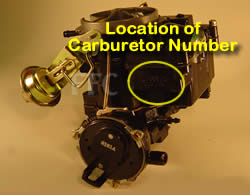 Picture of Y39-5AE 2 barrel Rochester 17086107 marine carburetor with location of carburetor number