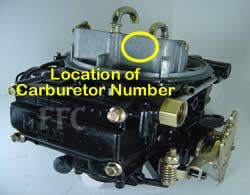 Picture of Y41-2ST four barrel Holley Model 4160 marine caburetor showing location of carburetor number