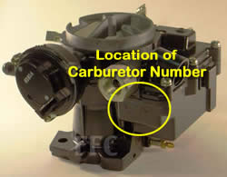 Picture of Y38-3 2 barrel MerCarb marine carburetor with location of carburetor number