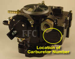 Picture of Y39-3 2 barrel Rochester marine carburetor with location of carburetor number