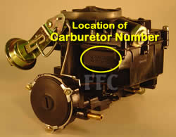 Picture of Y39 COB 2 barrel Rochester marine carburetor with location of carburetor number