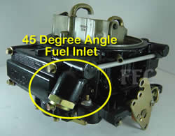 Picture of Y41 four barrel Holley Model 4160 marine carburetor with 45 degree angle fuel inlet