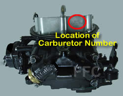 Picture of Y42-2CC two barrel Holley 2300 marine carburetor with location of carburetor number