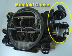 Picture of Y43 four barrel Weber/Carter AFB marine carburetor showing manifold choke